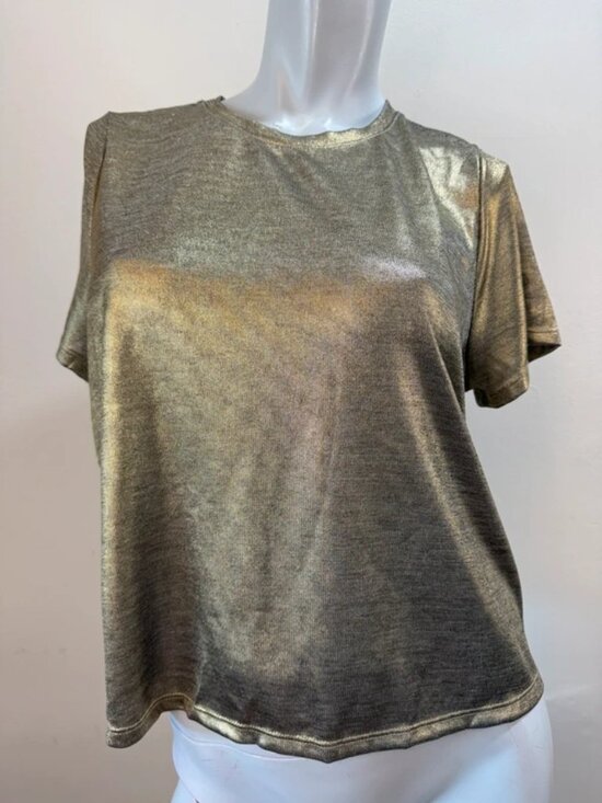 Tops - Liquid Gold Metallic Foil Shimmer Knit T Shirt Large